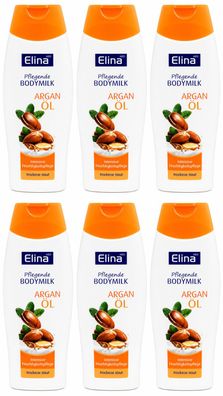 6x250ml Elina Bodymilk Arganöl Körperlotion für trockene Haut Pflege Body Milk