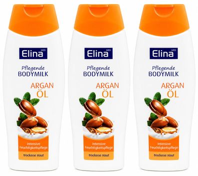 3x250ml Elina Bodymilk Arganöl Körperlotion für trockene Haut Pflege Body Milk