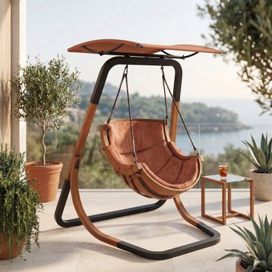 Hängesessel mit Dach – Loungesessel mit Regen-Sonnenschutz · Bezug Terracotta #3705