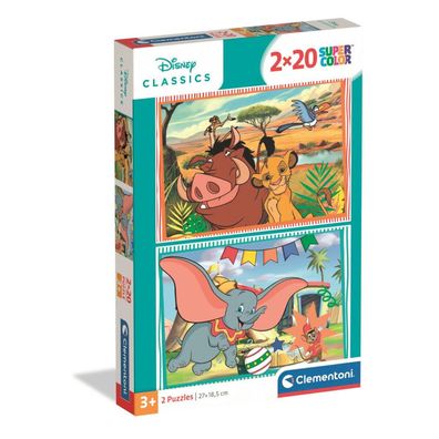 Puzzle 2x20 Super Color DISNEY Classic LÖWE KÖNIG & DUMBO | Clementoni 24837 | 3