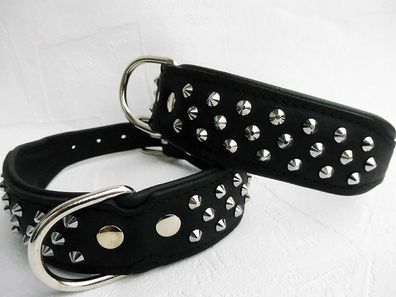 LEDER Halsband - Hundehalsband, NIETEN, Halsumfang 38-46cm, Schwarz NEU