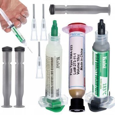 Rosfix Set Lötflussmittel Flux 338 + Zinn 183°C + RMA-223 | 3x Nadel, 3x Kolben