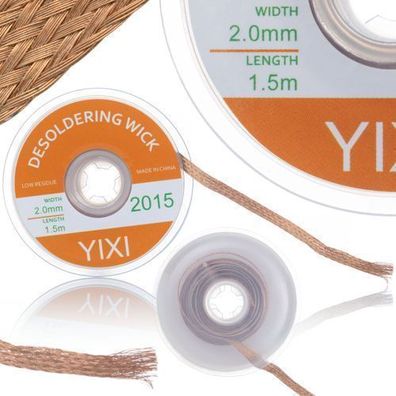 Rosfix Entlötlitze 2mm x 1,5m – Kupfergeflecht mit Kolophoniumbeschichtung