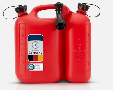 Doppelkanister Kombi-Kanister mit Schnelltanker 5L+3L rot double canister petrol