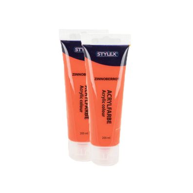 2x Acrylfarbe 200 ml STYLEX Acryl Farben Malfarbe Künstlerfarbe Malen Zinoberrot