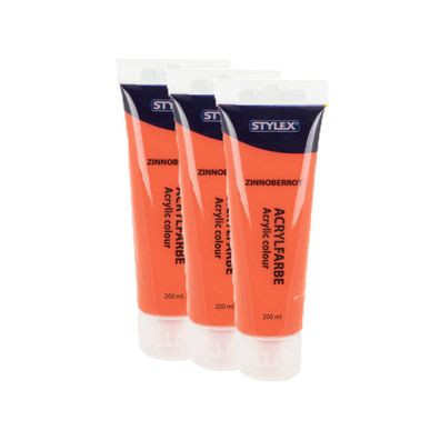 3x Acrylfarbe 200 ml STYLEX Acryl Farben Malfarbe Künstlerfarbe Malen Zinoberrot