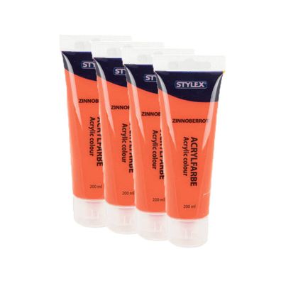 4x Acrylfarbe 200 ml STYLEX Acryl Farben Malfarbe Künstlerfarbe Malen Zinoberrot