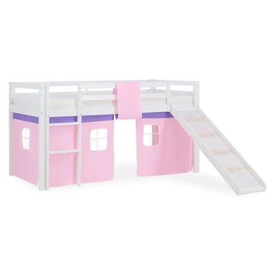 Hochbett Spielbett Kinderbett Rutsche Kiefer Vorhang rosa 90x200 Jugendbett 1543