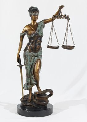 Bronzeskulptur Justitia Skulptur stehend - Göttin der Gerechtigkeit auf Sockel H 41 c