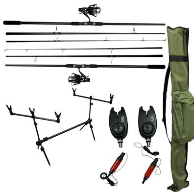 Angelset Karpfen 2 Ruten 2 Freilaufrollen Rod Pod Bissanzeiger Komplettset