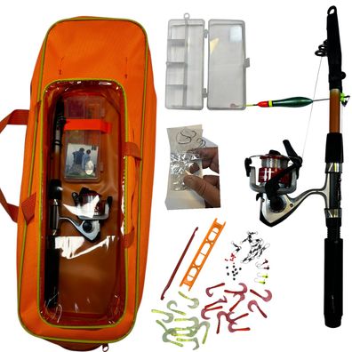 Angelset komplett 165cm Rute mit XT2000 Rolle Köder Haken Schwimmer Zubehör im Koffer