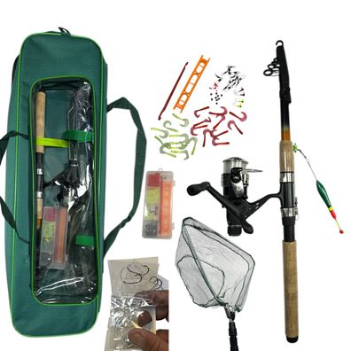 46 Tlg. Angelset Komplettset Teleskoprute 2,40m + Rolle + Tasche XT-2406