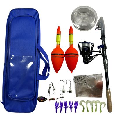29 Tlg. Angelset Inkl. 2,40m Teleskoprute, PK3000 Rolle, Tasche und weiteres