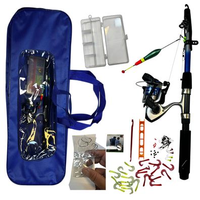 Angelset komplett 165 cm Rute mit XT2000 Rolle Köder Haken Schwimmer Zubehör im Koffe