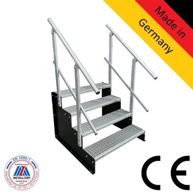 Standtreppe freistehend Treppe 4 Stufen schwarz, 60 - 160 cm B, 72 cm H, 2 Gel
