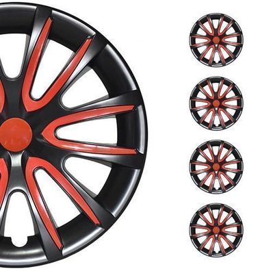 4x Radkappen 15 zoll Schwarz & Rot