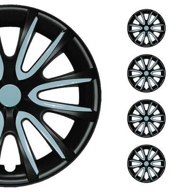4x Radkappen 14 zoll Schwarz & Hell Blau