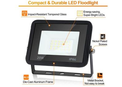 Einfeben 20W LED-Strahler, 1700LM Superheller Au?enstrahler, IP66 Wasserdichter