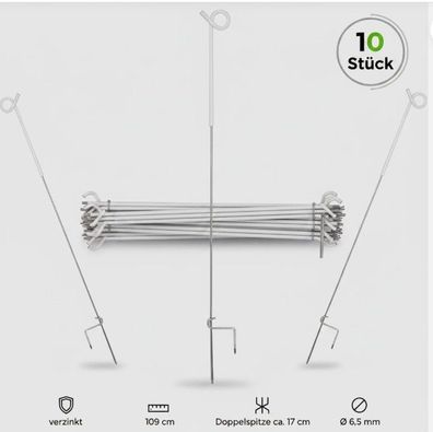 10 Stück Ösen-Federstahlpfahl weiß / 109 cm / 441474