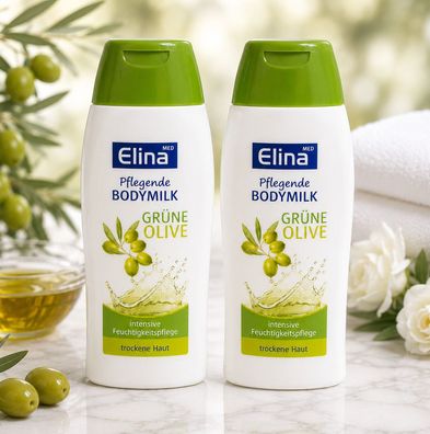 2x200ml Elina Bodymilk Grüne Olive Körperlotion für trockene Haut Pflege Body Milk