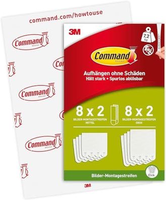 Command Bildmontagestreifen ? Montage ohne Bohren, preiswertes Set 8x2 L und 8x2 M