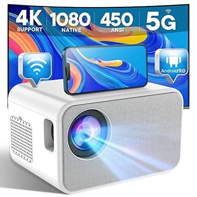 Kyaster 1080P Native Projektor, 450 ANSI Lumen 4K kompatibel mit Mini-Projektor
