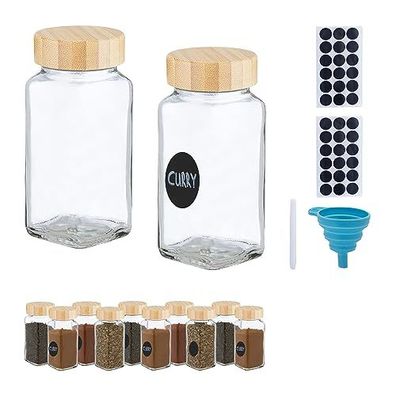 Relaxdays Gew?rzgl?ser 12er Set Streuereinsatz Gew?rzgl?ser Glas 120ml Etiketten
