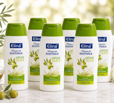 6x200ml Elina Bodymilk Grüne Olive Körperlotion für trockene Haut Pflege Body Milk