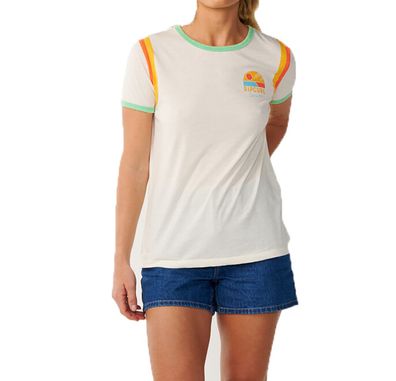 RIP CURL Women Shirt Line Up Ringer Standard bone