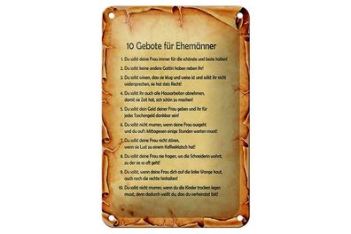 Blechschild 10 Gebote für Ehemänner, 3 vers. Größen Spruch