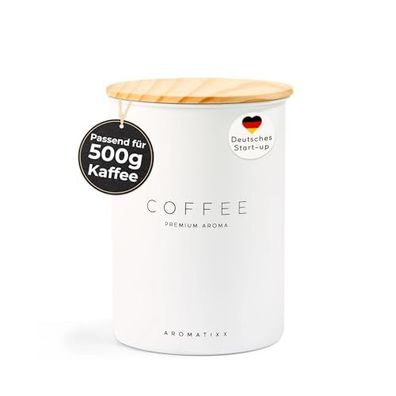 Aromatixx Versiegelte Edelstahl-Kaffeedose 500 g mit Holzdeckel, Kaffeebohnenbeh?lter
