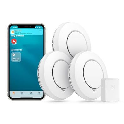 Meross Connected Smoke Detector (mit HUB), Set mit 3 intelligenten Rauchmeldern