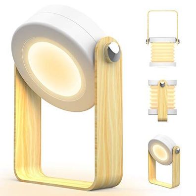 TESECU Faltbare LED-Nachttischlampe aus Holz (Touch, USB, 3 Modi)