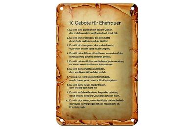Blechschild 10 Gebote für Ehefrauen, 3 vers. Größen Spruch