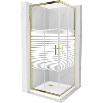Mexen Rio Duschkabine 80x80cm Gold mit Flat Duschwanne, Gestreift, Weiß