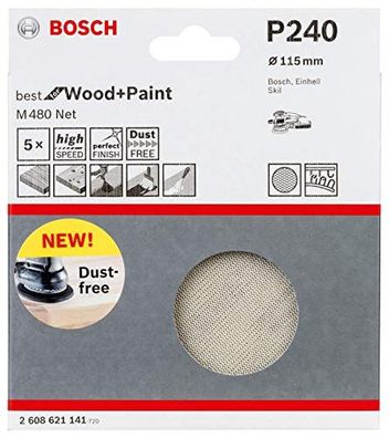 Bosch Zubeh?r Set Schleifbl?tter M480, 5 St?ck, ? 115 mm, K240, f?r Exzenterschleifer