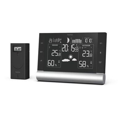Hama Funk-Wetterstation Black Line Plus mit Außensensor DCF Funkuhr schwarz
