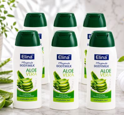 6x200ml Elina Bodymilk Aloe Vera Körperlotion empfindliche Haut Pflege Body Milk