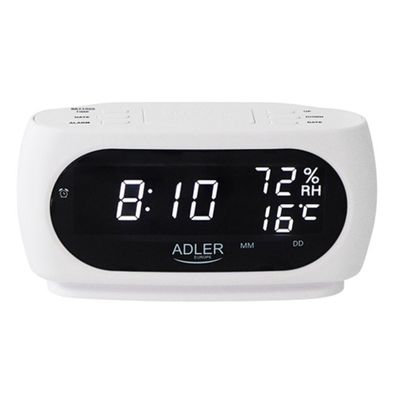 Adler AD 1186 LED-Wecker mit Thermometer und Luftfeuchtigkeit - Weiß