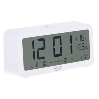 Adler AD 1195 Tischuhr mit Weckfunktion, LED-Display, Temperatur- und Hygrometerfu