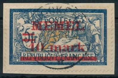 MEMEL 1920 Nr 32II zentrisch gestempelt Briefstück gepr. X473026