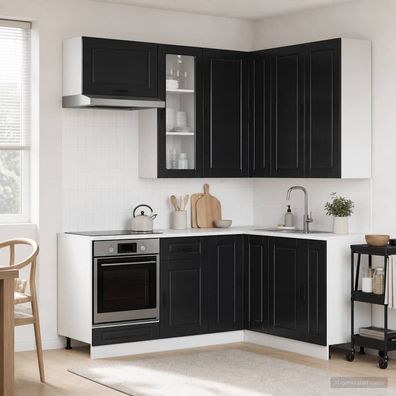 vidaXL Kücheneinheit PORTO 8 pcs Schwarz Holzwerkstoff