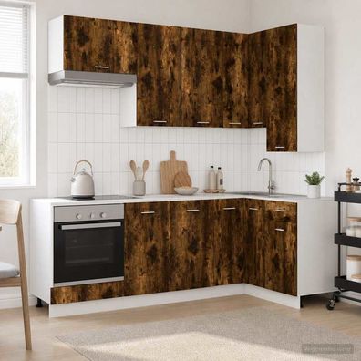 vidaXL Kücheneinheit LYON 8 pcs Geräucherte Eiche Holzwerkstoff
