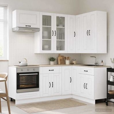 vidaXL Kücheneinheit KALMAR 8 pcs Hochglanz Weiß Holzwerkstoff