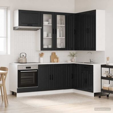 vidaXL Kücheneinheit LUCCA 8 pcs Schwarz Holzwerkstoff
