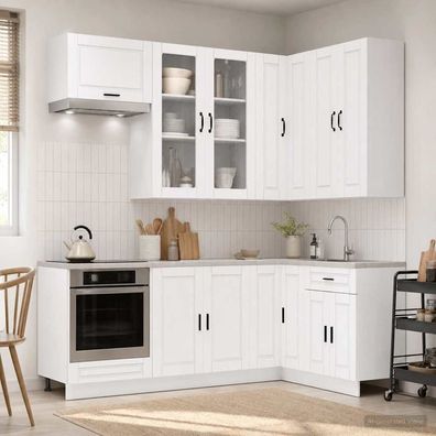 vidaXL Kücheneinheit PORTO 8 pcs Weiß Holzwerkstoff