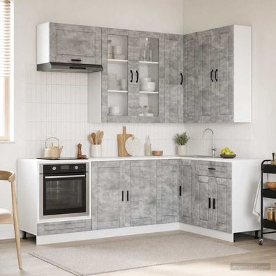 vidaXL Kücheneinheit PORTO 8 pcs Betongrau Holzwerkstoff