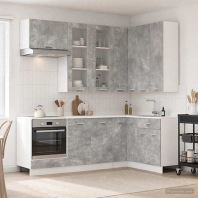 vidaXL Kücheneinheit LYON 8 pcs Betongrau Holzwerkstoff
