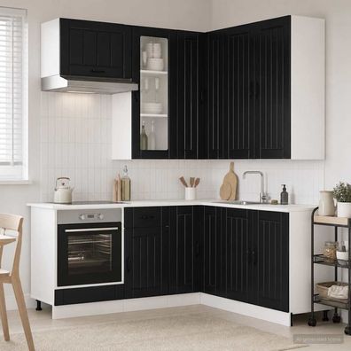 vidaXL Kücheneinheit LUCCA 8 pcs Schwarz Holzwerkstoff