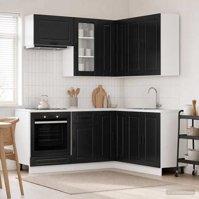 vidaXL Kücheneinheit PORTO 8 pcs Schwarz Holzwerkstoff